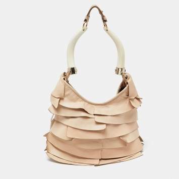 Pre Owned Yves Saint Laurent Beige Leather St. Tropez Horn Hobo