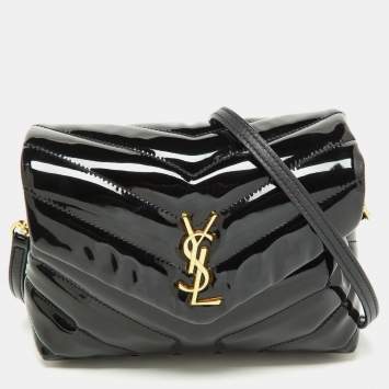 Pre Owned Saint Laurent Black Quilted Patent Leather Toy Loulou Crossbody Bag