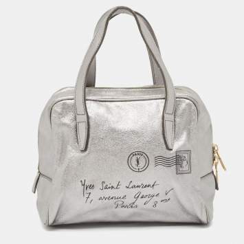 Pre Owned Yves Saint Laurent Silver Leather Y Mail Mini Bag