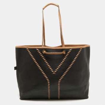 Pre Owned Yves Saint Laurent Dark Brown/Tan Leather Neo Reversible Tote