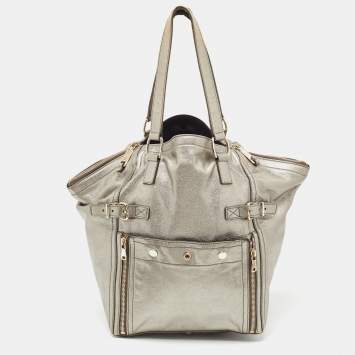 Pre Owned Yves Saint Laurent Metallic Leather Large Downtown Tote