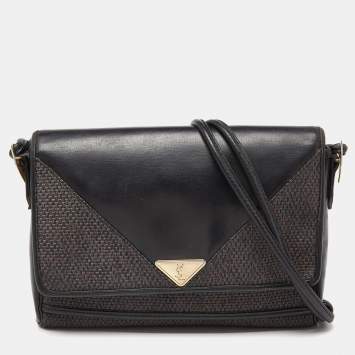 Pre Owned Yves Saint Laurent Black/Purple Coated Canvas and Leather Vintage Flap Crossbody Bag