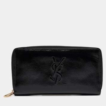 Pre Owned Yves Saint Laurent Black Patent Leather Belle De Jour Zip Around Wallet