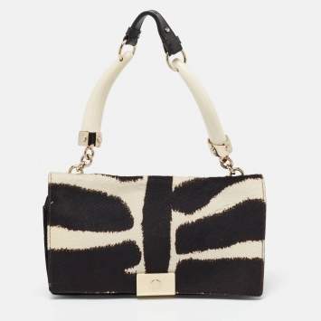 Pre Owned Yves Saint Laurent Black/White Zebra Print Calfhair and Leather Mombasa Double Bag