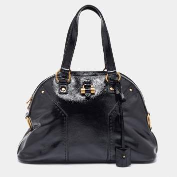 Pre Owned Yves Saint Laurent Black Patent Leather Large Muse Satchel