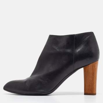 Pre Owned Yves Saint Laurent Black Leather Zip Up Boots Size 41