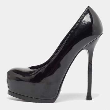 Pre Owned Yves Saint Laurent Black Patent Leather Tribtoo Pumps Size 36
