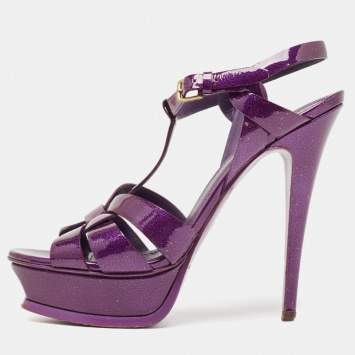 Pre Owned Yves Saint Laurent Purple Patent Leather Tribute Sandals Size 38.5