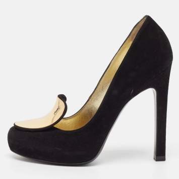Pre Owned Yves Saint Laurent Black Suede Round Toe Pumps Size 37
