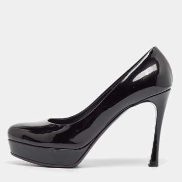 Pre Owned Yves Saint Laurent Black Patent Leather Platform Pumps Size 37.5