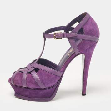 Pre Owned Yves Saint Laurent Purple Tribute Ankle Strap Sandals Size 37