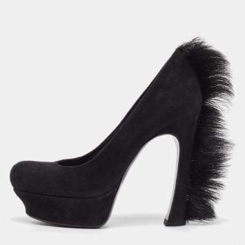 مملوكة مسبقًا Yves Saint Laurent Black Suede and Fur Palais Mohawk Pumps 37.5