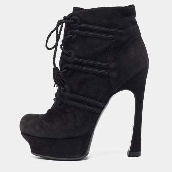 Pre Owned Yves Saint Laurent Black Ankle Length Boots Size 36.5