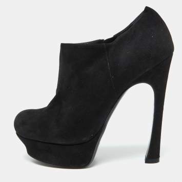 Pre Owned Yves Saint Laurent Black Suede Zip Platform Booties Size 39.5