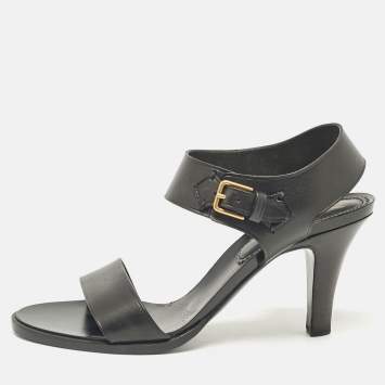 Pre Owned Yves Saint Laurent Black Leather Ankle Strap Sandals Size 38