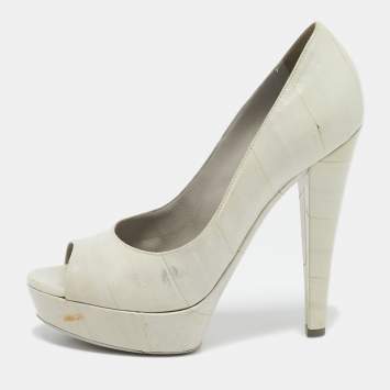Pre Owned Yves Saint Laurent Grey Eel Leather Peep Toe Pumps Size 36