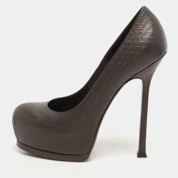 Yves Saint Laurent Brown Python Embossed Leather Tribtoo Platform Pumps Size 36