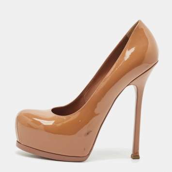 Yves Saint Laurent Beige Patent Leather Tribtoo Platform Pumps Size 39.5