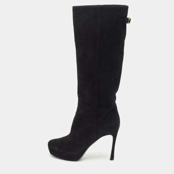 Yves Saint Laurent Black Suede Knee Length Boots Size 39