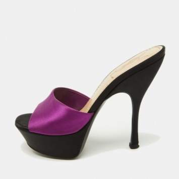Yves Saint Laurent Purple/Black Satin Platform Slide Sandals Size 35.5