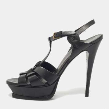 Pre Owned Yves Saint Laurent Black Leather Platform Sandals Size 41