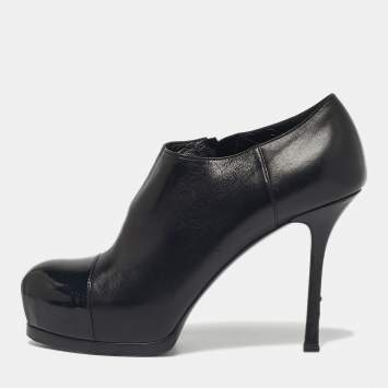 مملوكة مسبقًا Yves Saint Laurent Black Patent Leather Tribute Booties Size 37.5