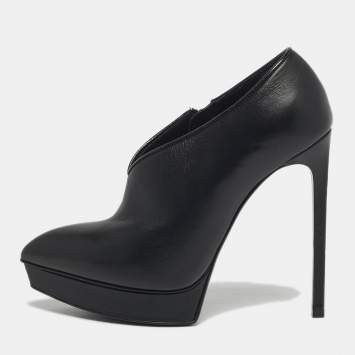 Pre Owned Yves Saint Laurent Size 37 Black Platform Leather Booties