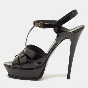 Pre Owned Yves Saint Laurent Tribute Size 41 Black Patent Leather Platform Sandals