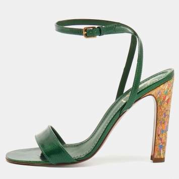 Pre Owned Yves Saint Laurent Size 38.5 Green Patent Leather Ankle Wrap Sandals