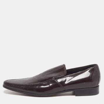 Pre Owned Yves Saint Laurent Size 40 Dark Brown Patent Leather Slip On Loafers