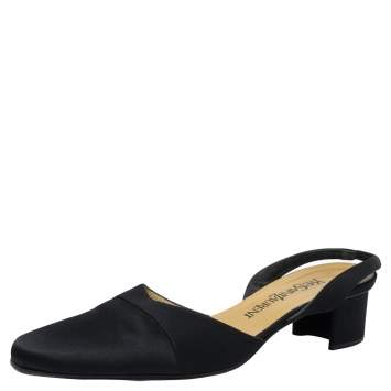 Pre Owned Yves Saint Laurent Black Satin Round Toe Slingback Sandals Size 40