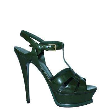 مملوكة مسبقًا Yves Saint Laurent Green Patent Leather tribute Sandals Size 37