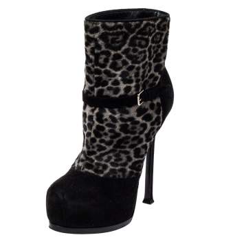 Pre Owned Saint Laurent Black Pony Hair And Suede Tribtoo Boots Size 37.5