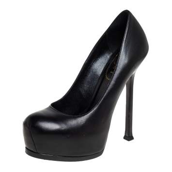 مملوكة مسبقًا Yves Saint Laurent Black Leather Tribtoo Platform Pumps Size 37