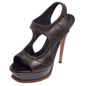 Pre Owned Yves Saint Laurent Dark Brown Soft Leather Platform Sandals Size 37.5