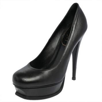 مملوكة مسبقًا Yves Saint Laurent Black Leather Janis Platform Pumps Size 39.5