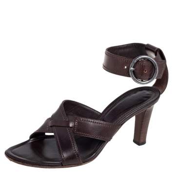 مملوكة مسبقًا Yves Saint Laurent Brown Leather Ankle Strap Sandals Size 37