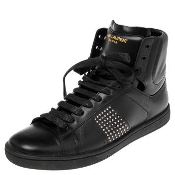 Pre Owned Yves Saint Laurent Black Leather Studded High Top Sneakers Size 36.5
