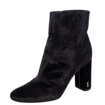 Pre Owned Saint Laurent Black Velvet Loulou Ankle Boots Size 37