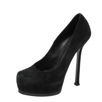 Pre Owned Saint Laurent Paris Black Leather Tribtoo Platform Pumps Size 37.5
