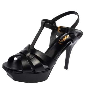 Pre Owned Saint Laurent Black leather Tribute Platform Sandals Size 36   