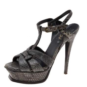 Pre Owned Saint Laurent Python Tribute Platform Sandals Size 35.5
