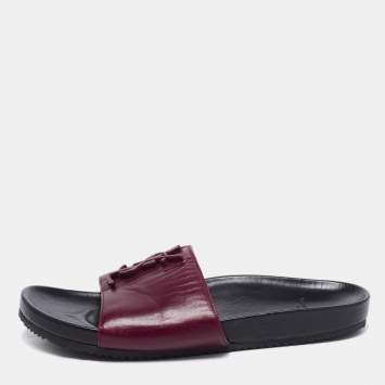 Pre Owned Saint Laurent Burgundy/Black Leather Joan Flat Slides Size 39.5