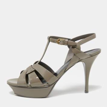 مملوكة مسبقًا Yves Saint Laurent Grey Patent Tribute Platform Sandals Size 41