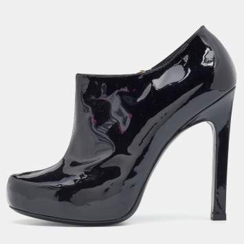 Pre Owned Yves Saint Laurent Black Patent Leather Platform Booties Size 38.5
