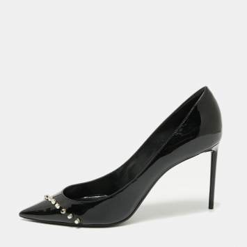 Pre Owned Yves Saint Laurent Black Patent Leather Zoe Studded Pointed Toe Pumps Size 38