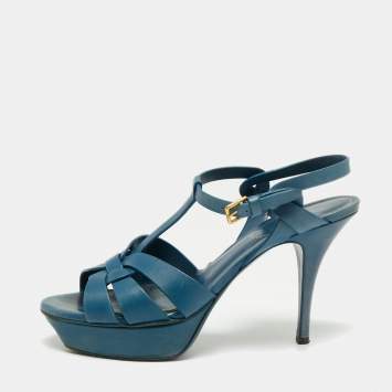 مملوكة مسبقًا Yves Saint Laurent Blue Leather Tribute Sandals Size 39