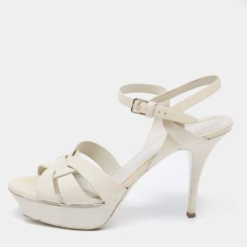 Pre Owned Yves Saint Laurent White Leather Tribute Platform Sandals Size 39.5