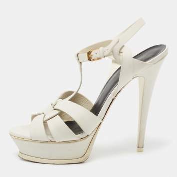 Pre Owned Yves Saint Laurent White Leather Tribute Platform Sandals Size 39.5