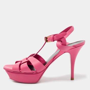 Pre Owned Yves Saint Laurent Pink leather Tribute Sandals Size 38.5